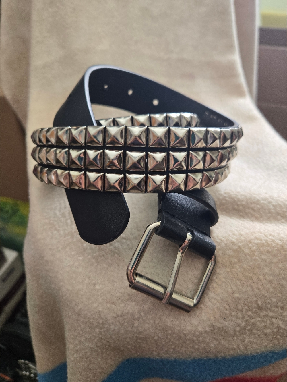 Target Black 3 Row Pyramid Studded Triple-Row Belt Punk Rock Goth Metal